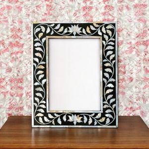 Rustic Lightweight MDF Bone Inlay Vertical Rectangle Tabletop Photo <b>Frame</b> with Floral Design for <b>Wall</b> Hanging Home Decor - Product Image 6
