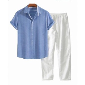Conjunto de Uniforme Personalizado para Hombre, Camisa y Pantalón de Lino de Primera Calidad, Manga Corta, con Botones, Estilo Casual para Verano - Product Image 2