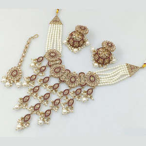 ชุดเครื่องประดับชั้นดีชุบทอง12881125MR สร้อยคอพร้อมหินคริสตัลและสร้อยคอไข่มุก12881125MR หรูหรา - Product Image 1