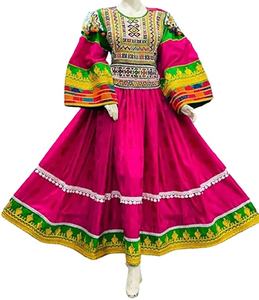 อัฟกัน Kuchi Pashtun ชุดเดรสวันพีซโบราณ,ชุดเดรสชนเผ่าแฮนด์เมดขนาดกลางสำหรับงานปาร์ตี้ชุดสีชมพู2023 - Product Image 1