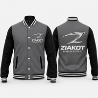 Veste Bomber Varsity Personnalisée Gris Noir-Blanc à Boutons Intégraux Ziakot Industry – Vente en Gros Directe