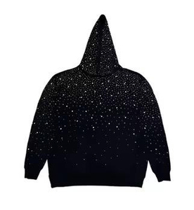 Hot Selling Quality Streetwear Custom Acid Wash Hoodie Sun Faded Oversized All Over Rhinestone Print Pullover <b>Black</b> <b>Men</b> Hoodies - Product Image 2