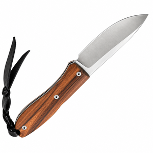 Couteaux pliants à manche en bois brun foncé avec lame argentée satinée, étui de transport en cuir noir et sangle de poignet pour l'extérieur et le quotidien - Product Image 5
