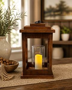 Lanterne carrée rustique en bois faite à la main avec poignée en corde, support décoratif pour bougie et pot, idéale pour la maison, les mariages, Thanksgiving et Noël - Product Image 3
