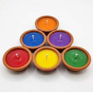 Set of 6 Hand-Painted Terra Cotta Diyas – Vibrant Multi-Color Sculptural Soy Wax Candles - Product Image 1