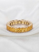 Damen 14KT Gelbgold Feinschmuck Natürlicher Gelber Saphir Oktagon Eternity-Ring für Hochzeiten und festliche Anlässe
