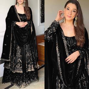 Ensemble de lehenga indien brodé en soie rouge pour femmes, robe traditionnelle longue avec dupatta, tenue ethnique d'hiver - Product Image 2