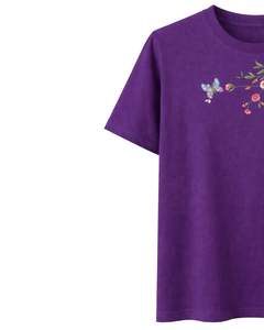 เสื้อยืดพิมพ์ลายผีเสื้อสีม่วงสำหรับผู้หญิง ผ้าฝ้ายเนื้อนุ่ม คอกลม แขนสั้นลำลอง เสื้อฤดูร้อนน้ำหนักเบา สวมใส่สบาย - Product Image 2