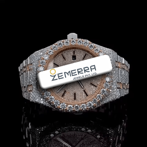 Montre à quartz en acier inoxydable avec cadran en verre moissanite carré, clarté VVS, fabrication artisanale de luxe, haute qualité, non étanche, pour homme - Product Image 1