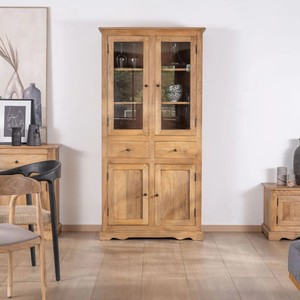 Vandana Amber Aspect-style mango wood <b>sideboard</b> with glass doors Sarah - Product Image 1