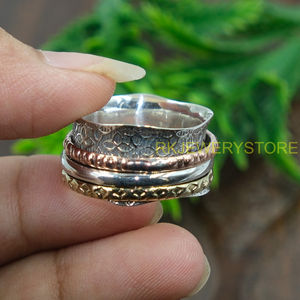 Anillo giratorio hecho a mano de plata de ley 925, latón y cobre, anillo de meditación, anillo giratorio antiestrés, joyería para la ansiedad, regalo para hombres. - Product Image 3