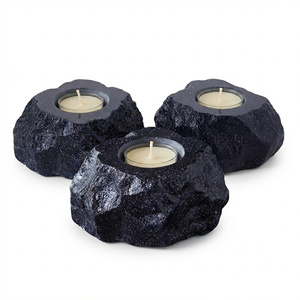 Support de bougie en pierre naturelle sculptée à la main en pierre de cristal bleue, pierre précieuse d'agate, pour la guérison, vente en gros - Product Image 4