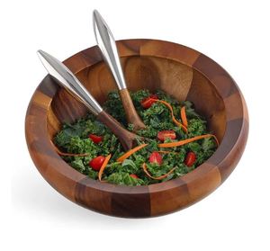 Luxury Acacia Wood Salad Bowl Set with Wooden Serving Spoon & Fork Large Natural Wooden Mixing Bowl for Salad Fruit <b>Pasta</b> - Product Image 2