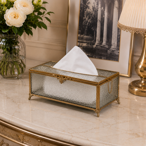 Vintage <b>Antique</b> Glass Tissue Box Holder Decorative Gold Metal <b>Frame</b> Luxury Tissue Case for Living Room Hotel Bathroom Countertop - Product Image 5
