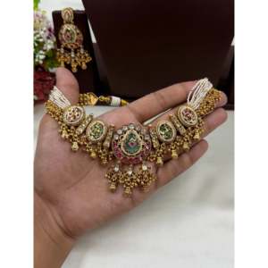 Indian Ethnic Gold Plated Jivana Chorski Imitation Necklace and Earring <b>Set</b> - Product Image 2
