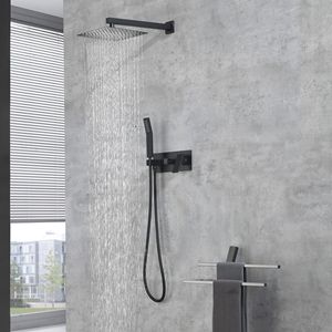 Set Doccia Lusso Nero Opaco in Ottone da 10 Pollici con Soffione a Pioggia, Doccetta e Miscelatore - Sistema Doccia Completo per Bagno - Product Image 6