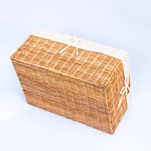 Set of 3 Rectangular Rustic Woven Wicker <b>Baskets</b> with Canvas Lining Eco-Friendly Versatile Minimalist Style Storage Trays - Product Image 5