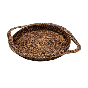 Plateau en rotin tissé artisanal avec base en bois, planche de service pour charcuterie et plateau à fromages, décoration de cuisine écologique - Product Image 1