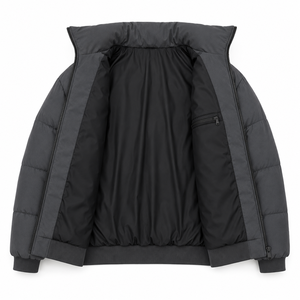 Chaqueta Acolchada Casual para Hombre al por Mayor, con Bordado 3D Personalizado en el Pecho, Cuello Alto, Cremallera Completa, Etiqueta Privada OEM - Product Image 5
