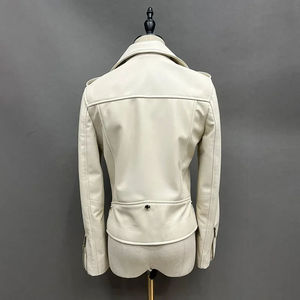 <b>Pink</b> PU Leather Moto <b>Jacket</b> Women's Autumn Stand Collar Full Sleeve Zipper Closure Solid Color Woven Pattern - Product Image 6