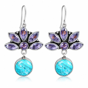 Boucles d'oreilles créoles tendance en turquoise style tribal bohème pour femme, motif floral ethnique, garantie commerciale, vente en gros, anniversaire - Product Image 4