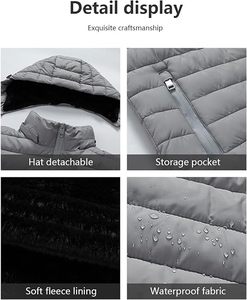 Veste matelassée unie pour homme, coupe-vent et imperméable, à capuche, zippée, idéale pour les activités de plein air et le quotidien - Product Image 4