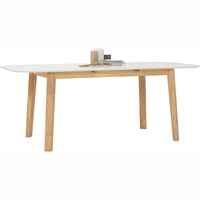 Mesa de Centro Cuadrada Resistente con Patas de Madera de Caucho Sólido y Tablero de MDF Lacado en Blanco, Diseño KD, Disponible en Stock, para Restaurante
