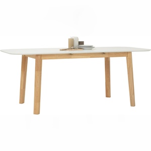Mesa de Centro Cuadrada Resistente con Patas de Madera de Caucho Sólido y Tablero de MDF Lacado en Blanco, Diseño KD, Disponible en Stock, para Restaurante - Product Image 5