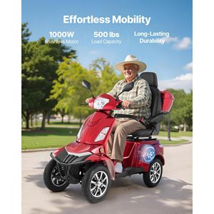 Scooter de mobilité tout-terrain robuste à 4 roues pour seniors et adultes, capacité de 227 kg, autonomie de 34,5 km, 3 vitesses, 1000 W, pour personnes à mobilité réduite - Product Image 2