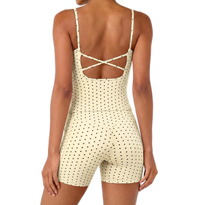 Mono de yoga con estampado de puntos crema, espalda cruzada, cintura alta, sin mangas, transpirable, de una pieza, corto - Product Image 1