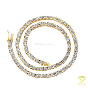 Collier tennis rond brillant avec pierres serties à griffes, chaîne ton rose, bijoux pour femme, mode de luxe, vente en gros et au détail - Product Image 3
