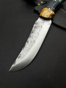 Cuchillo de Camping de Acero Inoxidable 5160, Cuchillo de Caza de Hoja Fija con Mango de Resina de Madera y Funda de Cuero - Product Image 5