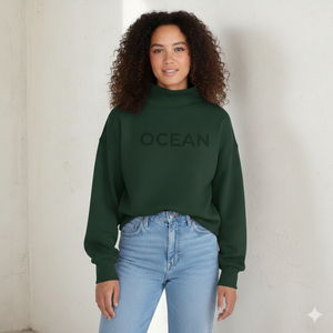 Sweat-shirt à col roulé vert foncé pour femme, imprimé océan, tricoté décontracté à manches longues, idéal pour l'automne – Vente en gros - Product Image 1