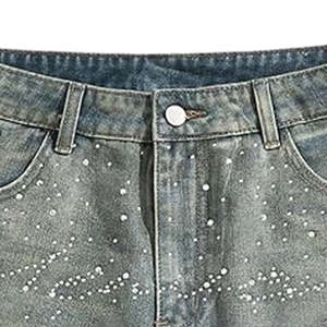 กางเกงยีนส์ขาสั้นผู้ชายรุ่นใหม่ล่าสุด คุณภาพพรีเมียม ผ้าฝ้ายระบายอากาศ ตกแต่งด้วยคริสตัล ทรงสลิมฟิต สไตล์ลำลอง สำหรับฤดูร้อน - Product Image 4