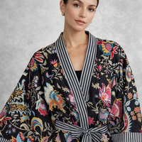 Robe kimono en coton fleuri pour femmes, douce, à manches longues, longueur genoux, peignoir |   Vêtements de détente indiens et pakistanais pour l'été et le printemps
