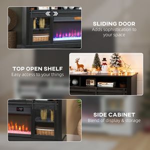 Mobile TV con Camino Elettrico Nero per TV fino a 80 Pollici, Console TV con Vano Aperto e Armadietti Laterali - Product Image 5