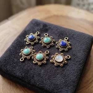 Connecteurs en laiton avec pierres précieuses pour la fabrication de bijoux |   Liens en laiton faits à la main avec pierres précieuses naturelles |   Composants de bijoux en gros - Product Image 3