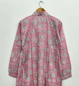 Vestido Kurti de Algodón con Estampado Floral Rosa Hecho a Mano, Ropa Informal Estilo Boho - Product Image 5