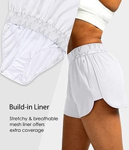 Women Athletic Shorts Quick Dry Fabric <b>Elastic</b> Waist Side Slit Zipper Pocket Lightweight Gym Fitness Shorts by TANAZAINRA - Product Image 4