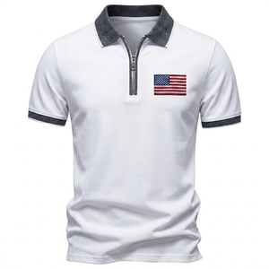 Polo de Manga Corta para Hombre con Cierre de Cremallera, Logotipo Bordado Personalizado de EE. UU., Cuello Camisero, Estilo Casual de Negocios, para Golf, Transpirable, de Algodón - Product Image 4