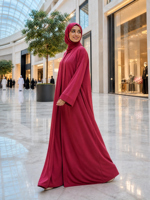 Abaya ouverte en maille de soie glacée pour femme, silhouette carrée, rose rouge, personnalisable ODM/OEM, tenue modeste, vente en gros Koweït et Golfe