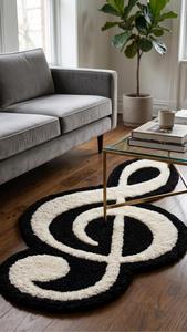Alfombra Antideslizante de Lana con Diseño Único de Nota Musical Clave de Sol, Hecha a Mano, en Blanco y Negro, con Símbolo Musical, Suave y Afelpada - Product Image 5