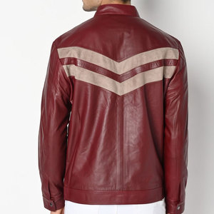 CLASSIC INVENTORS Veste pour homme en cuir véritable bordeaux, coupe ajustée, col montant, fermeture éclair, imperméable, respirante, coupe-vent - Product Image 4