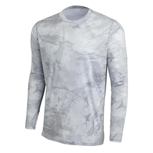 Camiseta de Pesca de Manga Larga para Hombre, Estampada, de Secado Rápido, Corte Ajustado, Cuello Redondo, Informal, Gris, con Patrón, de Poliéster Tejido - Product Image 1