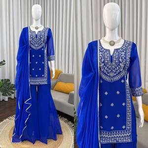 Conjunto Sharara de Georgette Sintético de Última Moda para Mujer, Elástico y Reversible, Ideal para Diwali/Bodas - Product Image 3