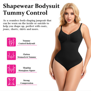 Custom Logo Wholesale Ribbed Seamless Spandex/Nylon Medium Control Eco-Friendly Bodysuit Thong Style Sculpting Shapewear - Product Image 6