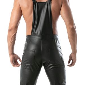 Kinky <b>Overalls</b> Pants for <b>Men</b> Black Leather Style Fetish Clubwear Adjustable Strap Bold Fashion Statement Outfit - Product Image 6
