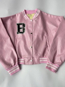 Wholesale Leather Custom Logo Front Women's Vintage Style Cropped Varsity Jacket Solid Winter New Cropped Style Autumn Wear - Product Image 2