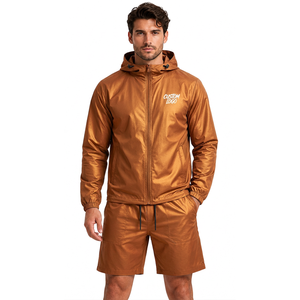 Conjunto Corto de Chaqueta Cortavientos de Nailon y Poliéster para Hombre, Ropa Ligera de Moda Urbana de Dos Piezas con Logotipo Personalizado - Product Image 6