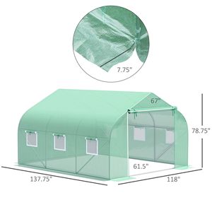 Serra a tunnel portatile verde intenso da 3,5 m x 3 m x 2 m con finestre per giardini e ambienti interni - Product Image 3
